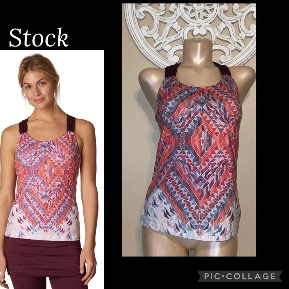 PRana womens Large 12 14 Tank top cross athletic Athleisure shelf bra pink red